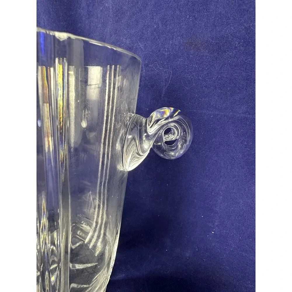 Vintage Cut Crystal Ice Bucket with Scroll Handles Heavy Leaded Glass Clear Tall